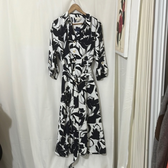 Laura Navy Blue White Floral Maxi Dress with Belt a319 - Picture 1 of 6